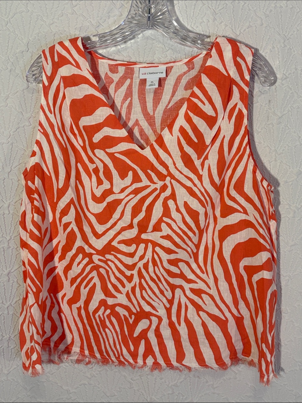 Liz Claiborne Orange and White Zebra-Print V-Neck Tank PL delicately feminine